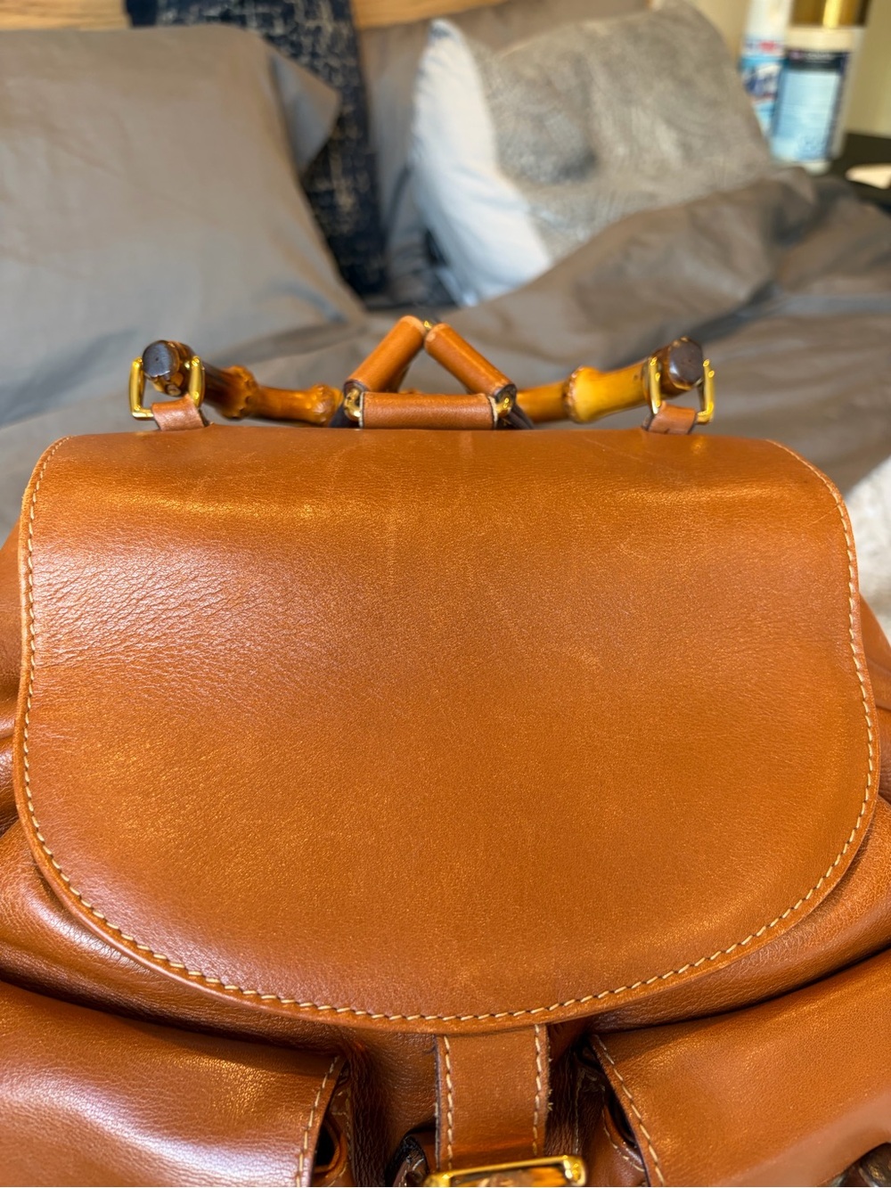 Gucci Brown Leather Backpack with Bamboo Buckles - Picture 13 of 16